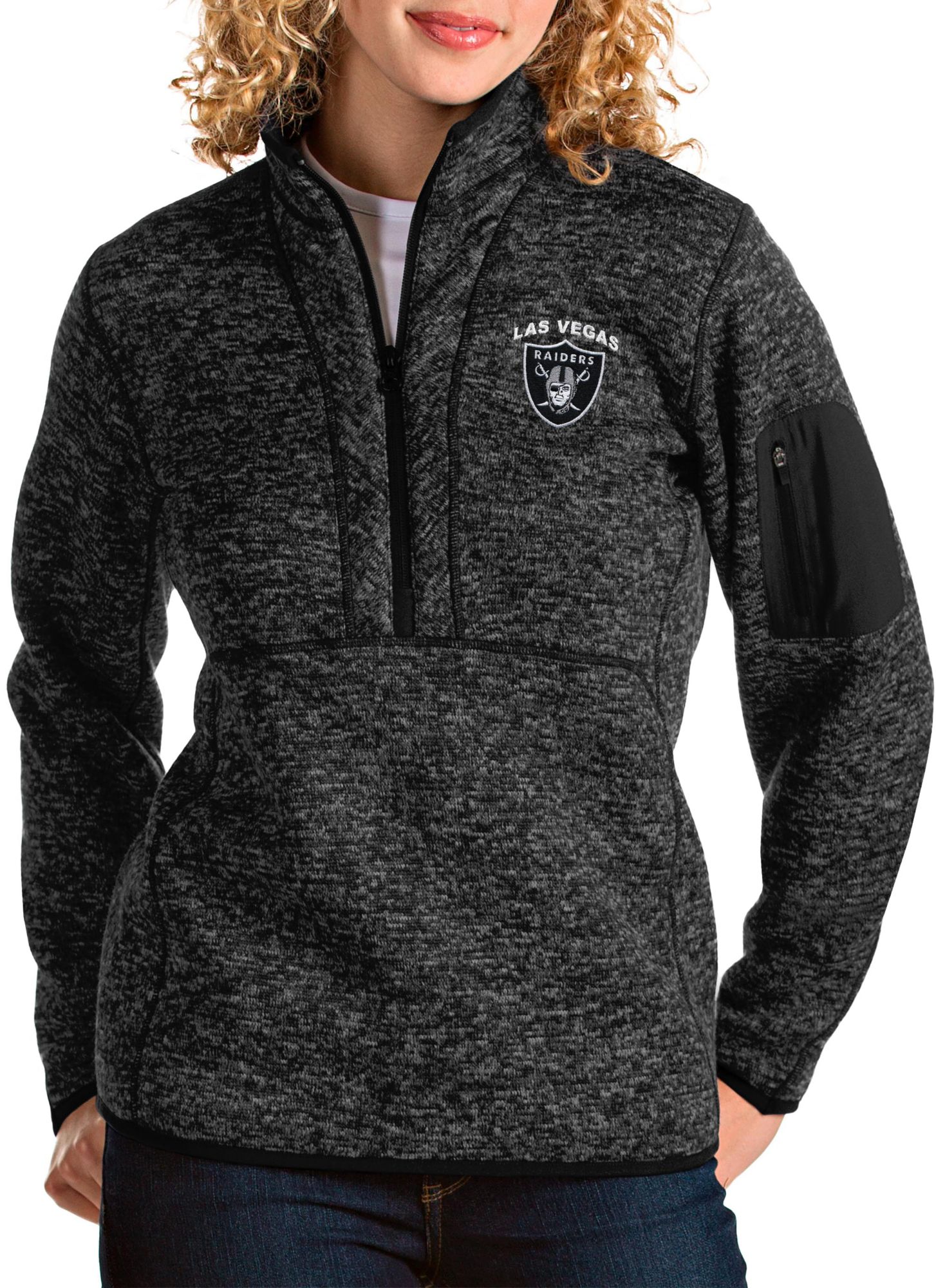 Antigua Women's Las Vegas Raiders Fortune Black 1/4-Zip Pullover