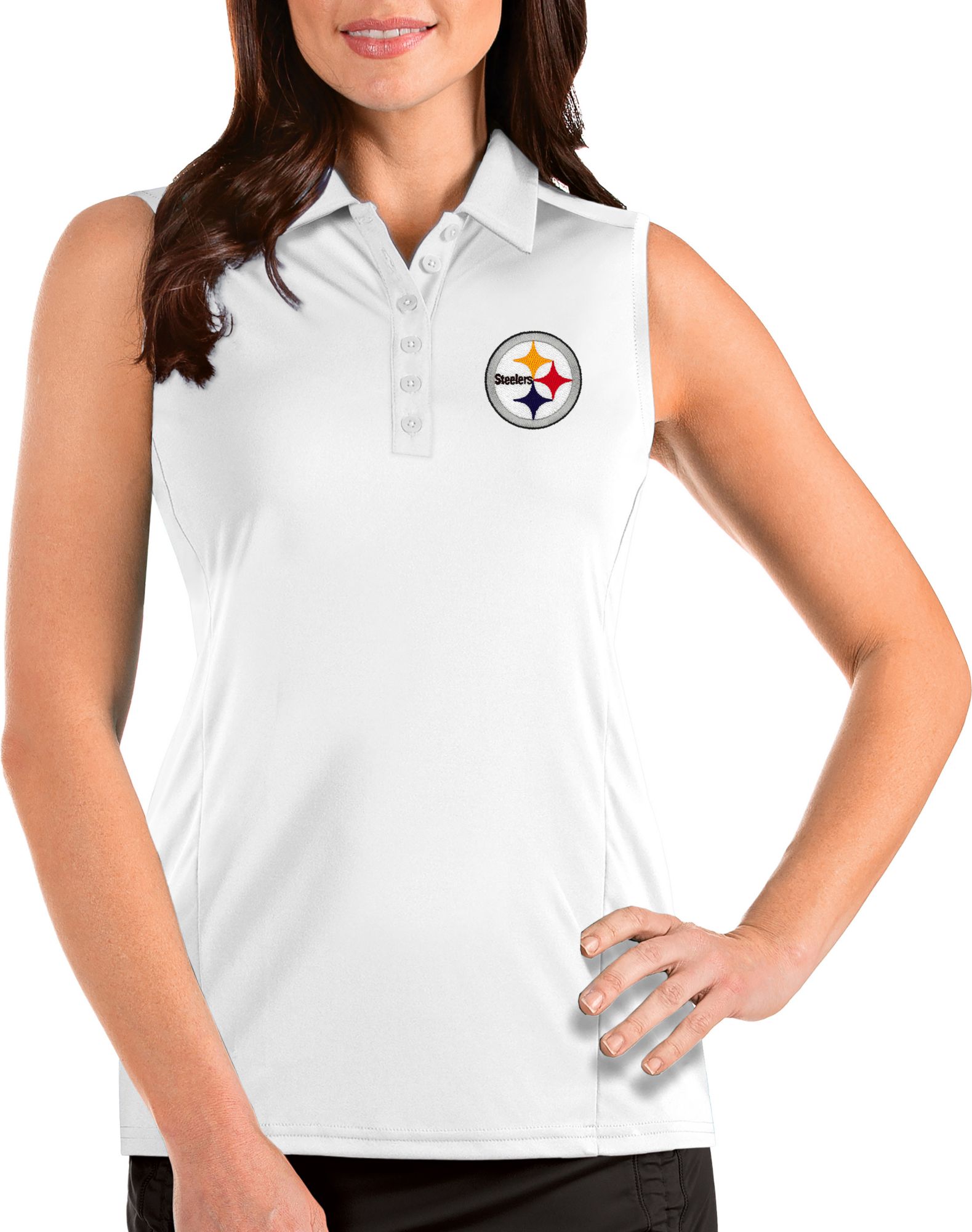 Antigua Women's Pittsburgh Steelers Tribute Sleeveless White Performance Polo