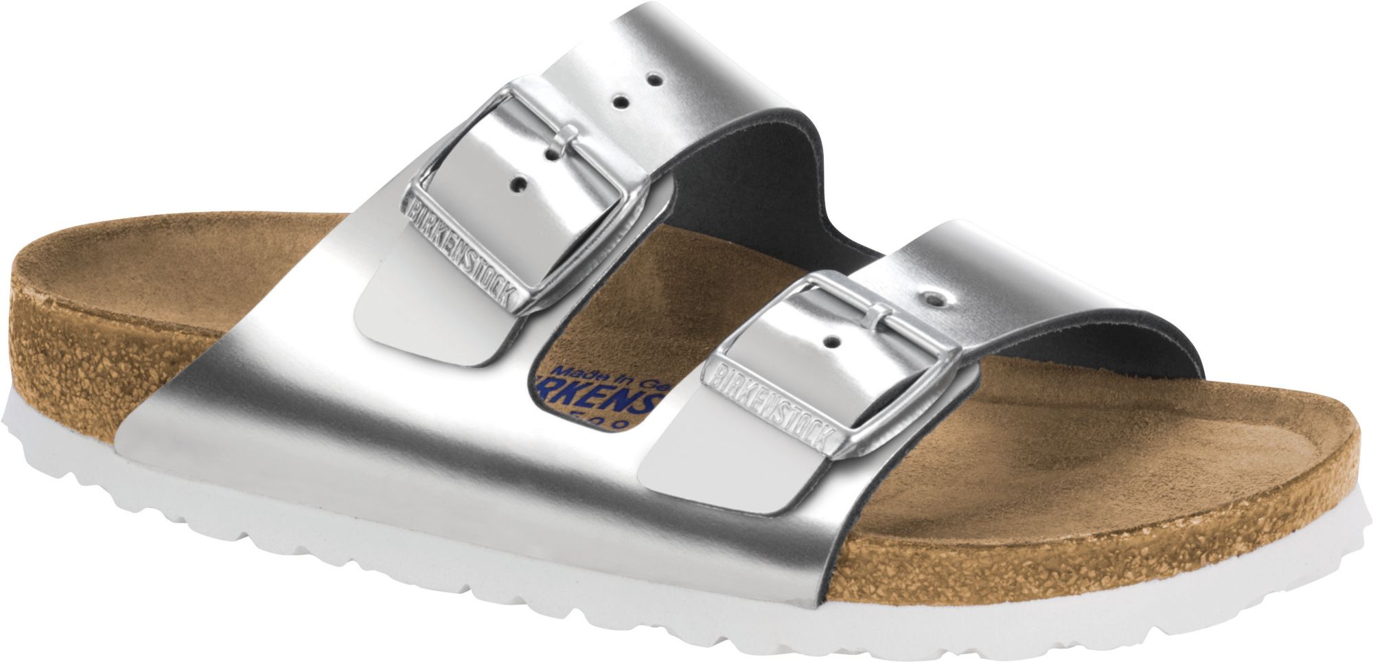 Birkenstock Arizona Sandals- Shiny Glitter Silver Synthetic