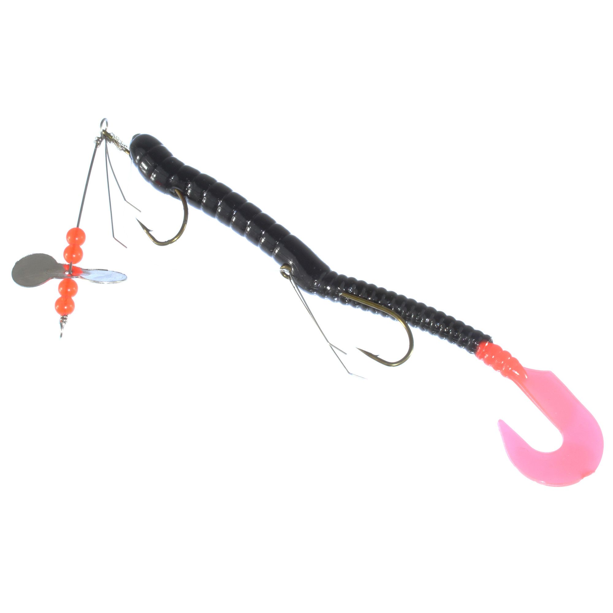 Crème Pre-rigged 6'' Curl Tail Lizard Rig, Black/Fire