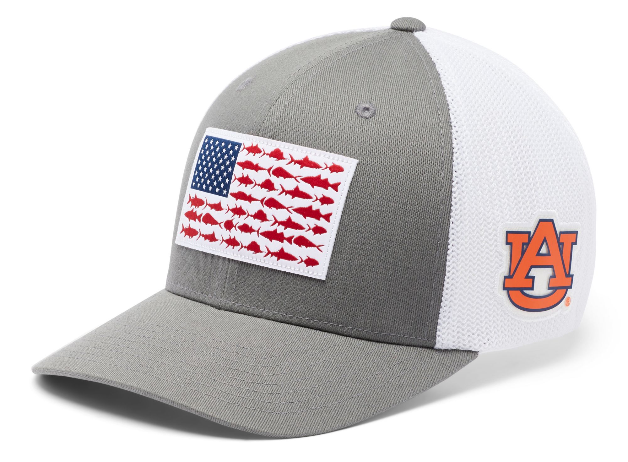Columbia Men's Auburn Tigers Grey PFG Fish Flag Mesh Fitted Hat
