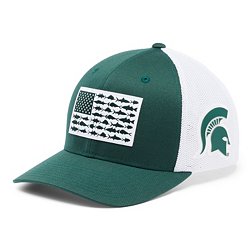 Columbia Men's Michigan State Spartans Green PFG Fish Flag Mesh Fitted Hat