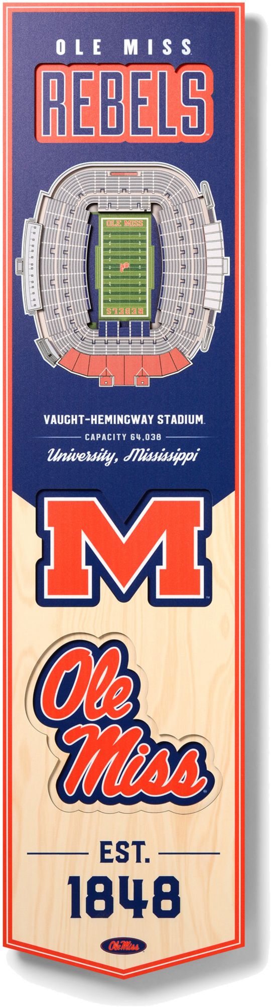 YouTheFan Ole Miss Rebels 8"x32" 3-D Banner