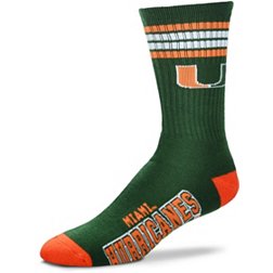 For Bare Feet Miami Hurricanes 4-Stripe Deuce Crew Socks