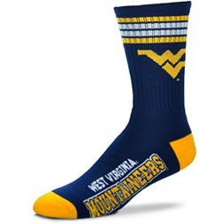 For Bare Feet West Virginia Mountaineers 4-Stripe Deuce Crew Socks