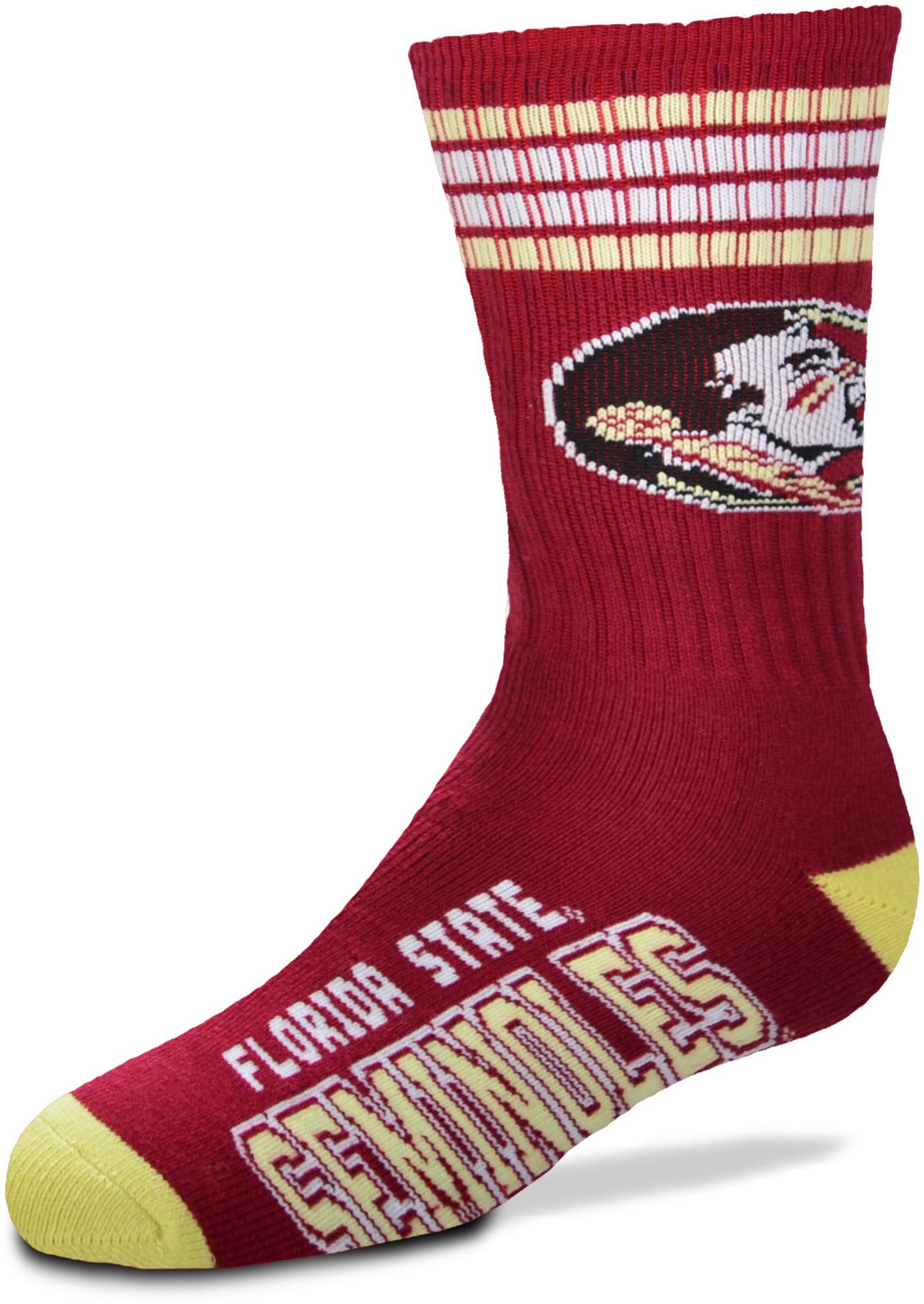 For Bare Feet Youth Florida State Seminoles 4-Stripe Deuce Crew Socks