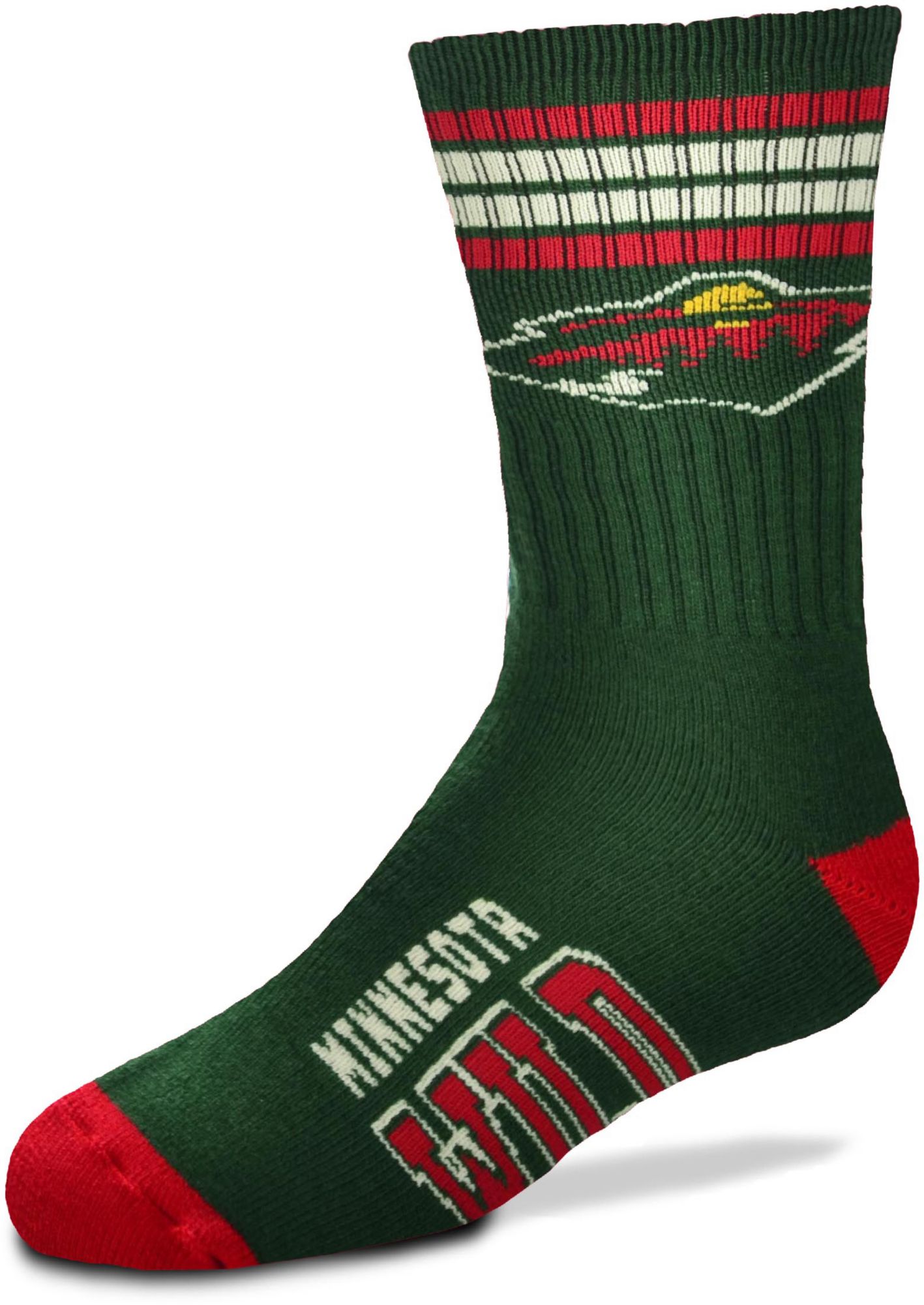 For Bare Feet Youth Minnesota Wild 4-Stripe Deuce Crew Socks