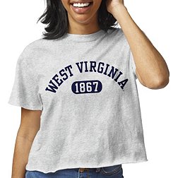 League-Legacy Women's West Virginia Mountaineers Grey Clothesline Cotton Cropped T-Shirt