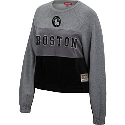 Mitchell & Ness Women's Boston Celtics Grey Hardwood Classics Velour Pullover Crew-Neck Sweatshirt