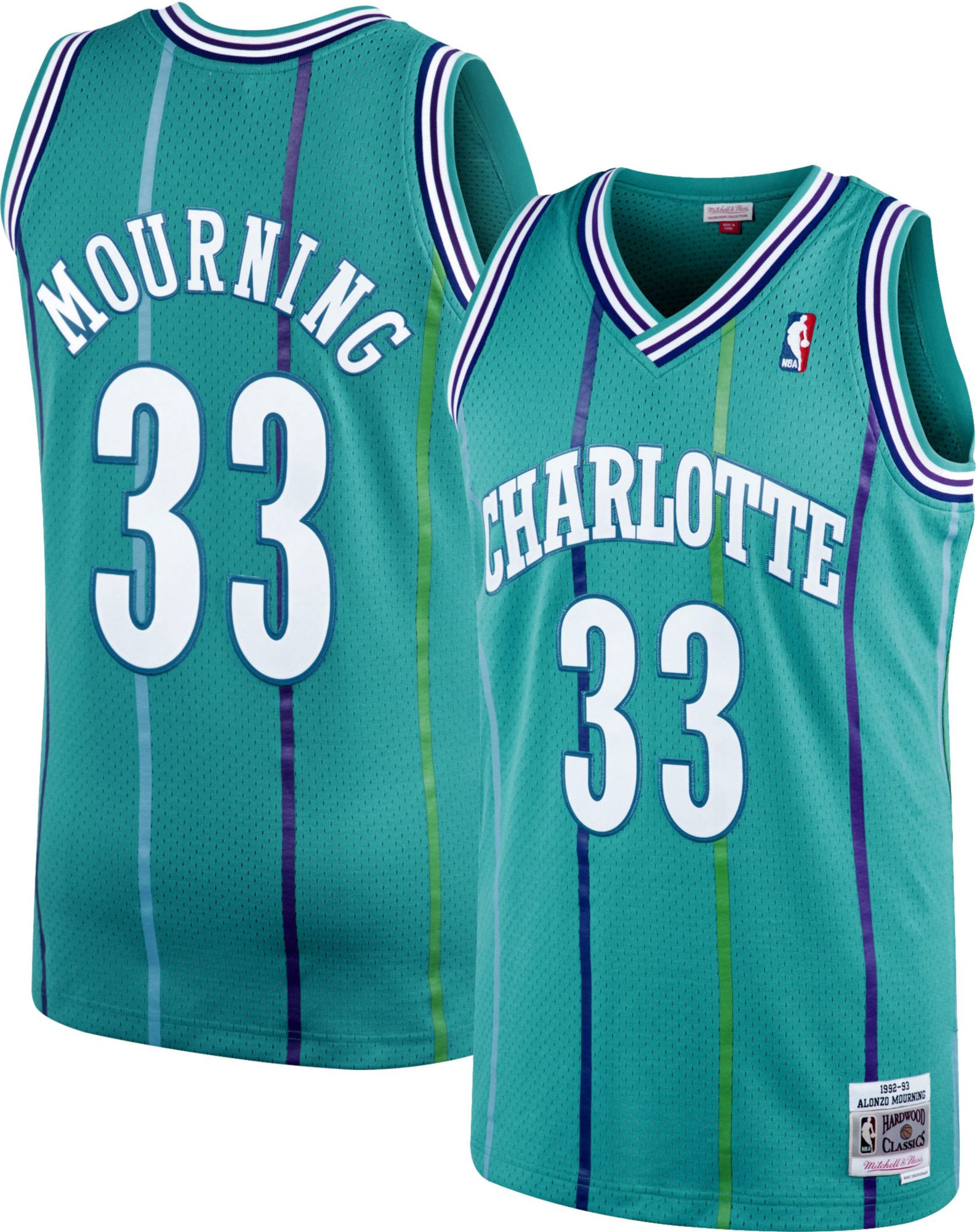 Mitchell &amp; Ness Men's Charlotte Hornets Alonzo Mourning #33 Swingman Blue Jersey