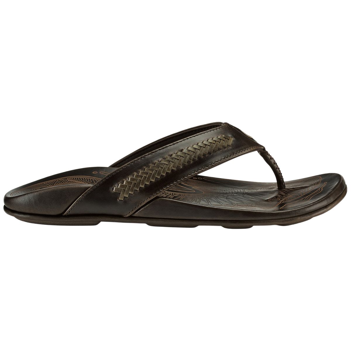 OluKai Ulele Men’s Size 12 Flip Flop Sandals Brown Footbed Dark Wood OluKai Men main image 4