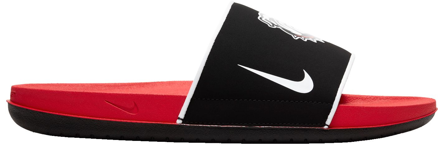 burgundy gold nike slides