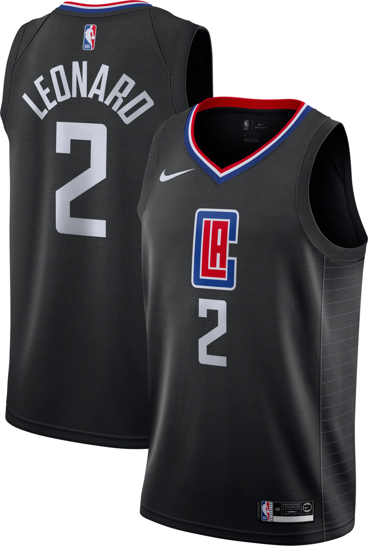 Nike Men's Los Angeles Clippers Kawhi Leonard #2 Black Dri ...
