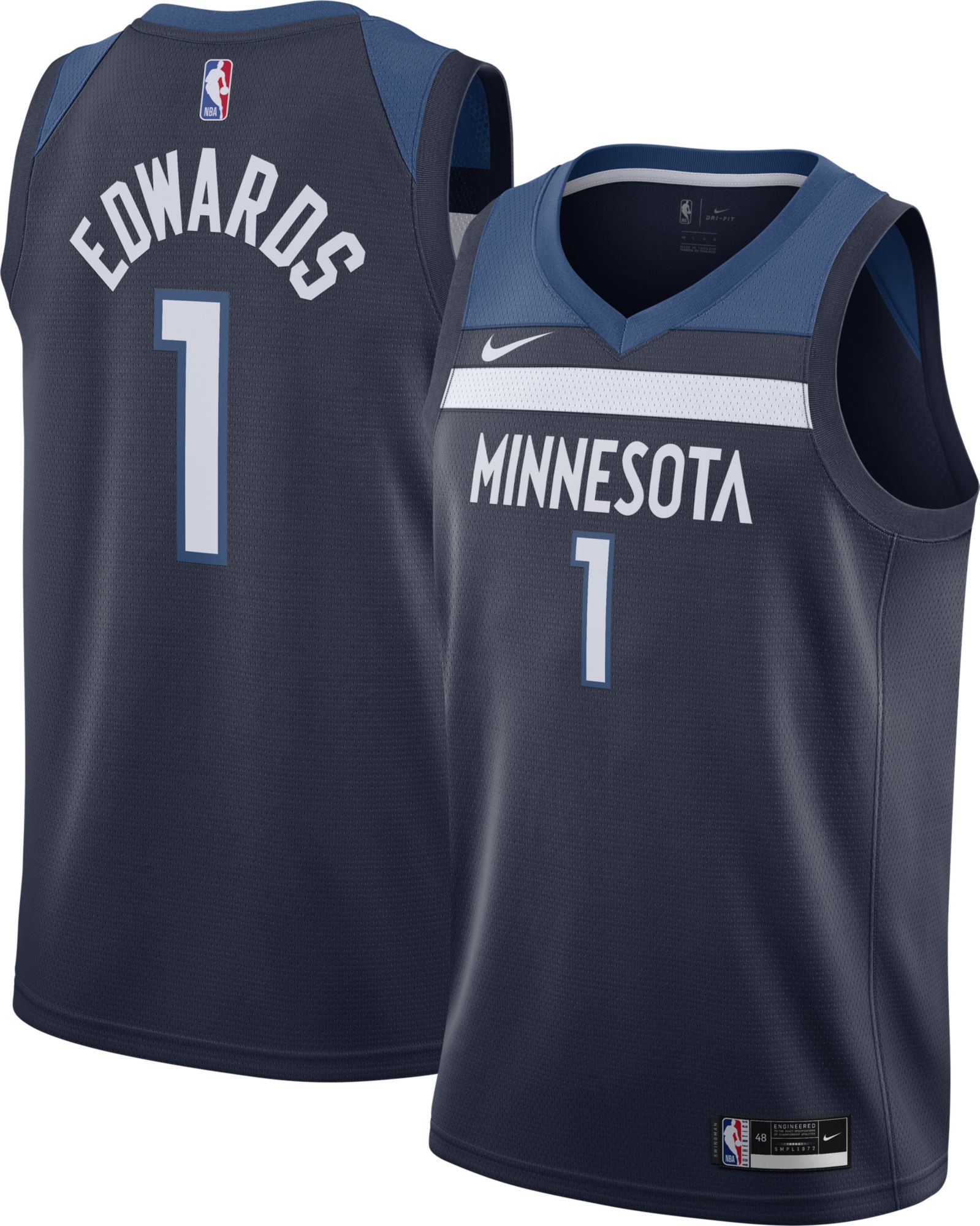 Nike / Men's 2021-22 City Edition Minnesota Timberwolves Anthony Edwards #1  Blue Cotton T-Shirt