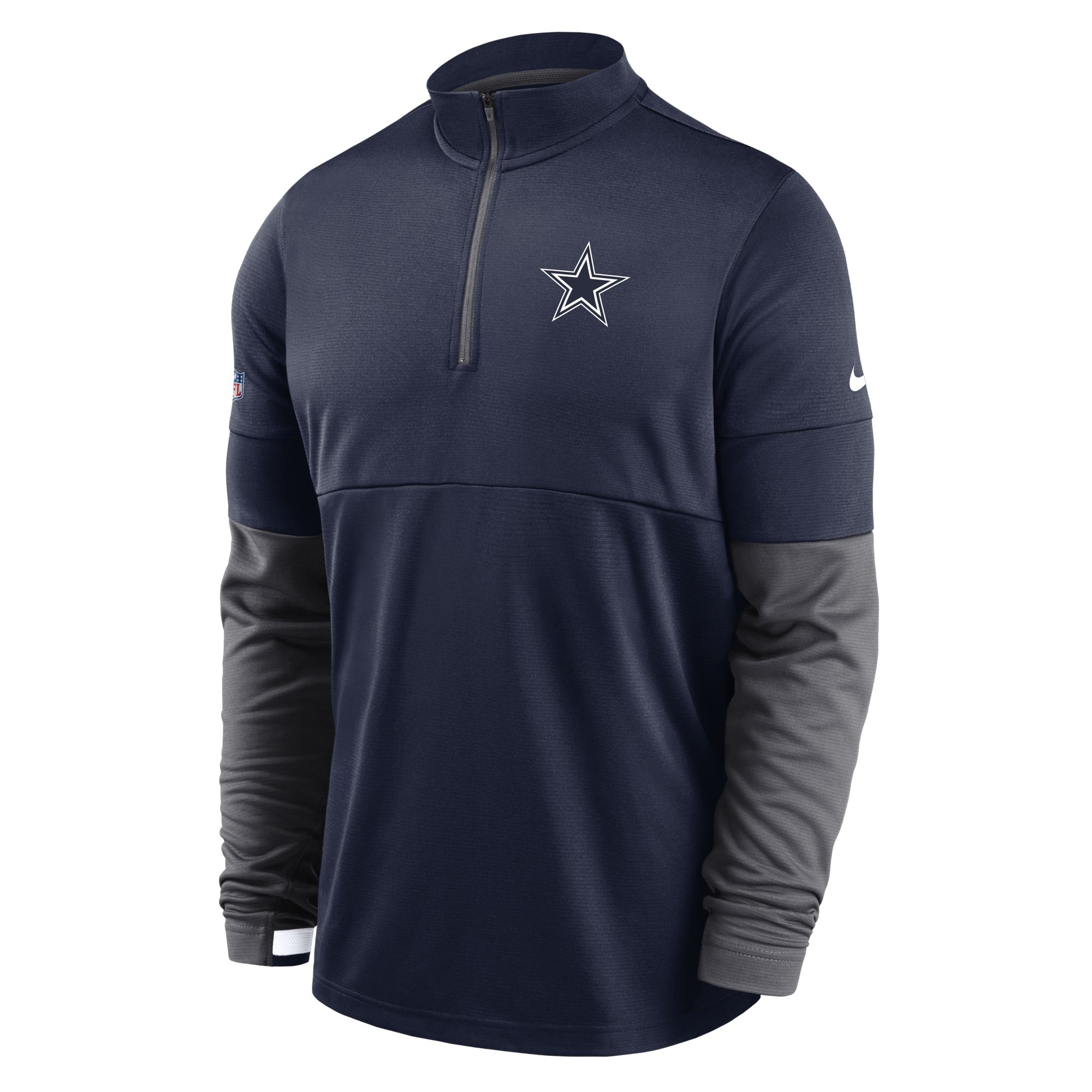 men's dallas cowboys nike navy sideline thermafit performance po hoodie