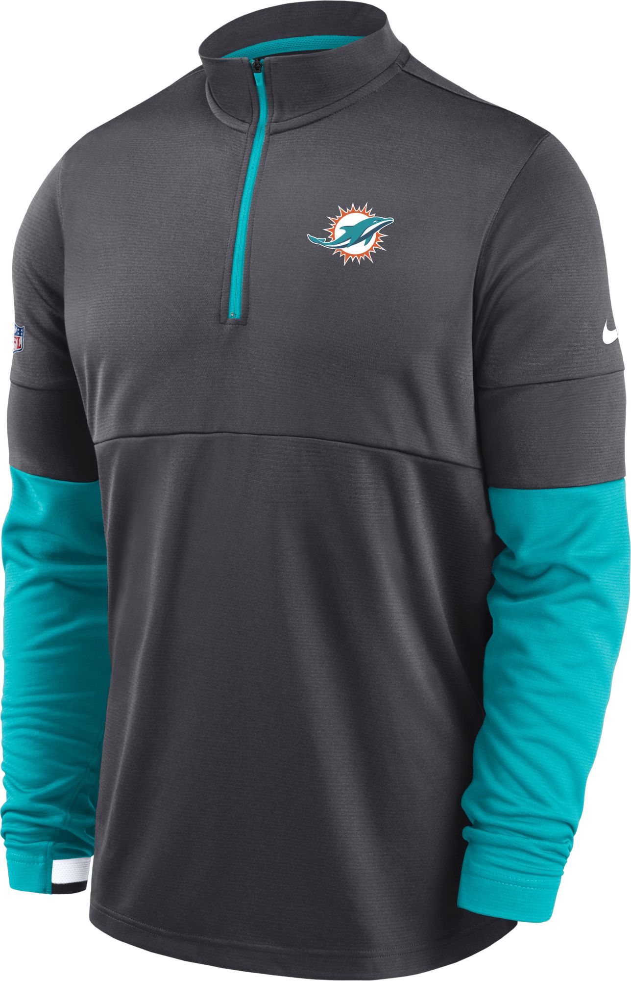 Nike / Men's Miami Dolphins Sideline Coach Performance Anthracite Half-Zip  Pullover