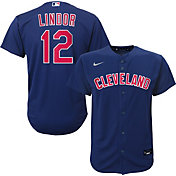 Nike Youth Replica Cleveland Indians Francisco Lindor #12 Cool Base Navy Jersey
