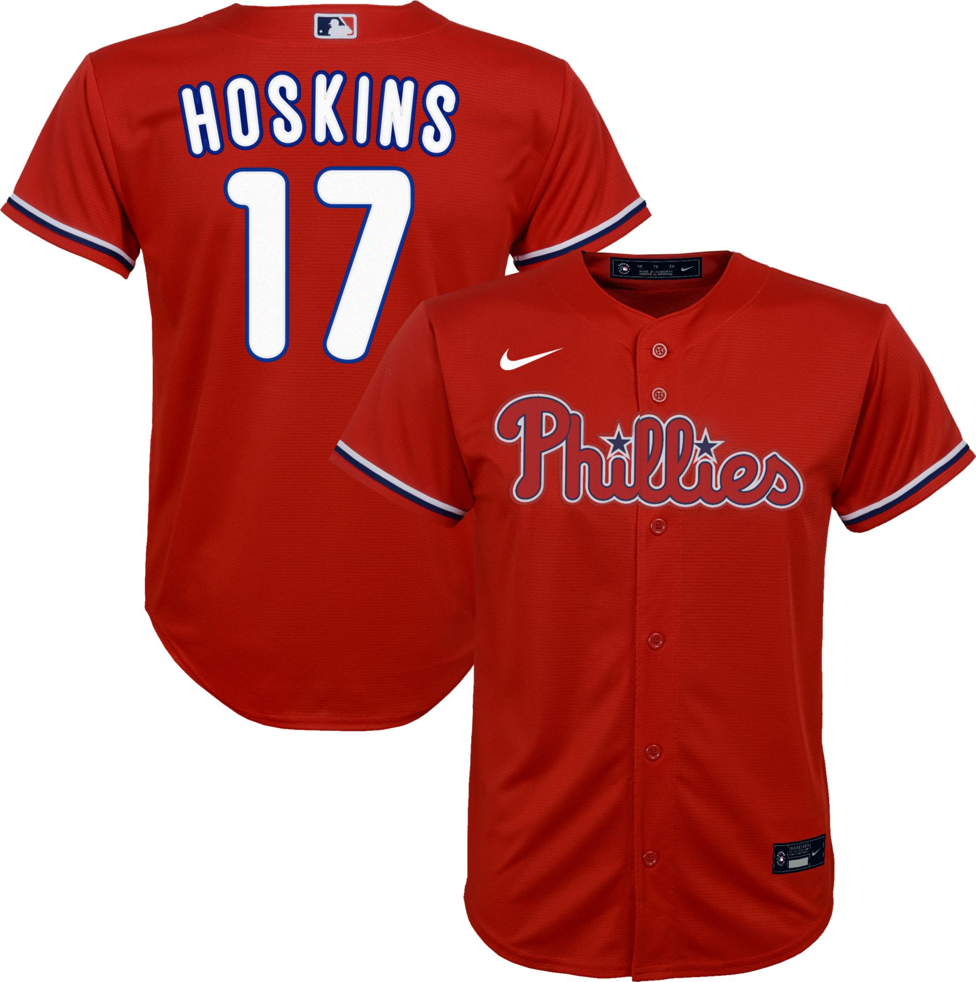 Nike / Youth Replica Philadelphia Phillies Rhys Hoskins #17 Cool Base Red  Jersey