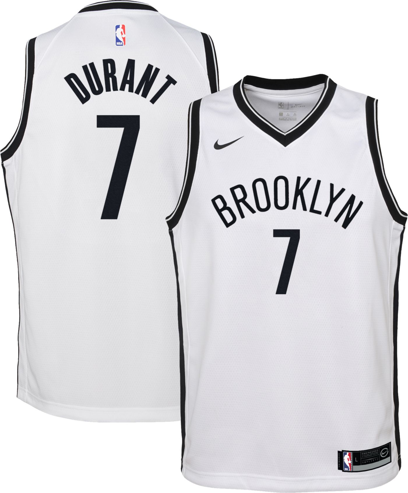 Nike Youth Brooklyn Nets Kevin Durant #7 White Dri-FIT ...