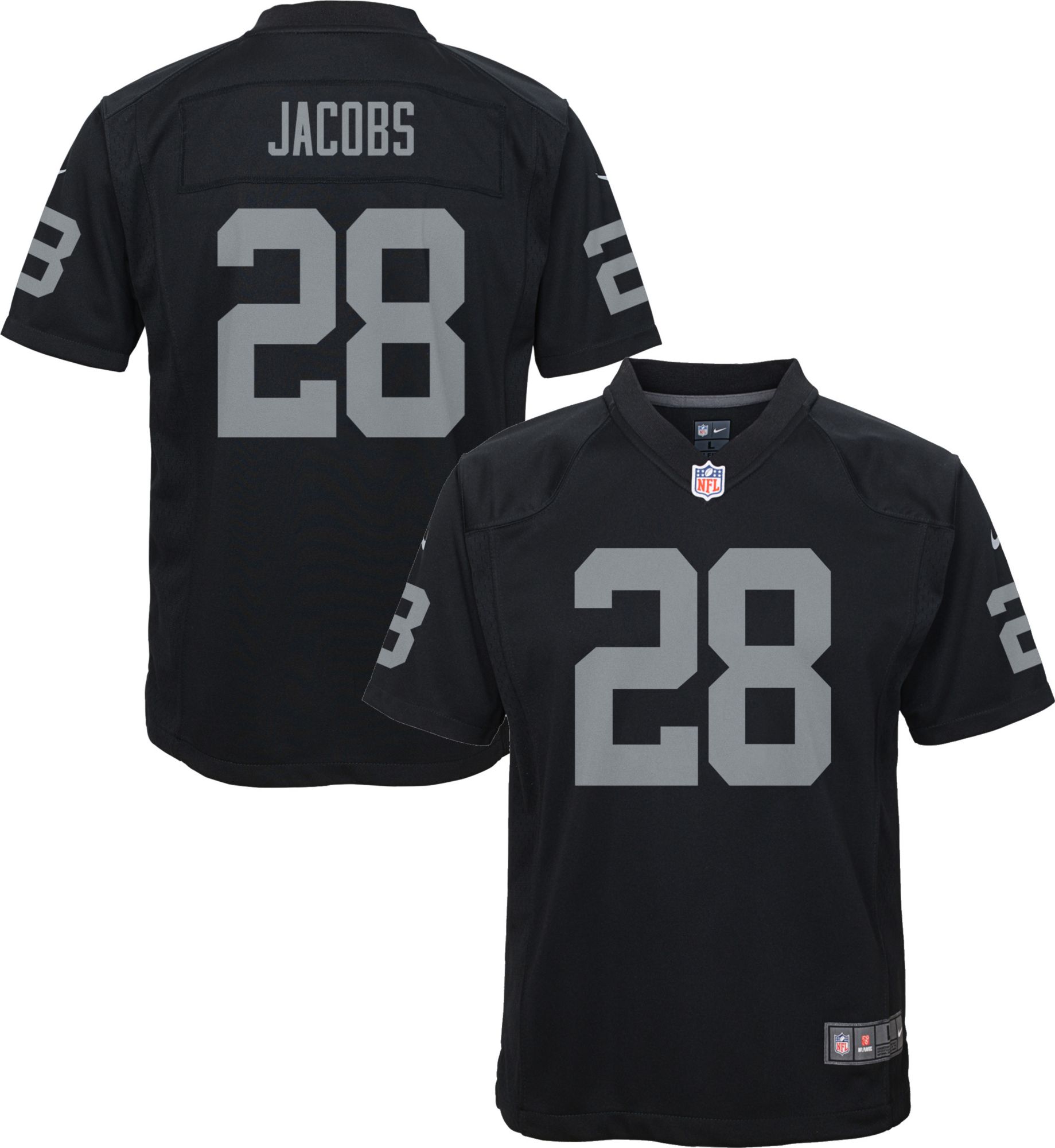 Nike / Youth Las Vegas Raiders Josh Jacobs #28 Black Game Jersey