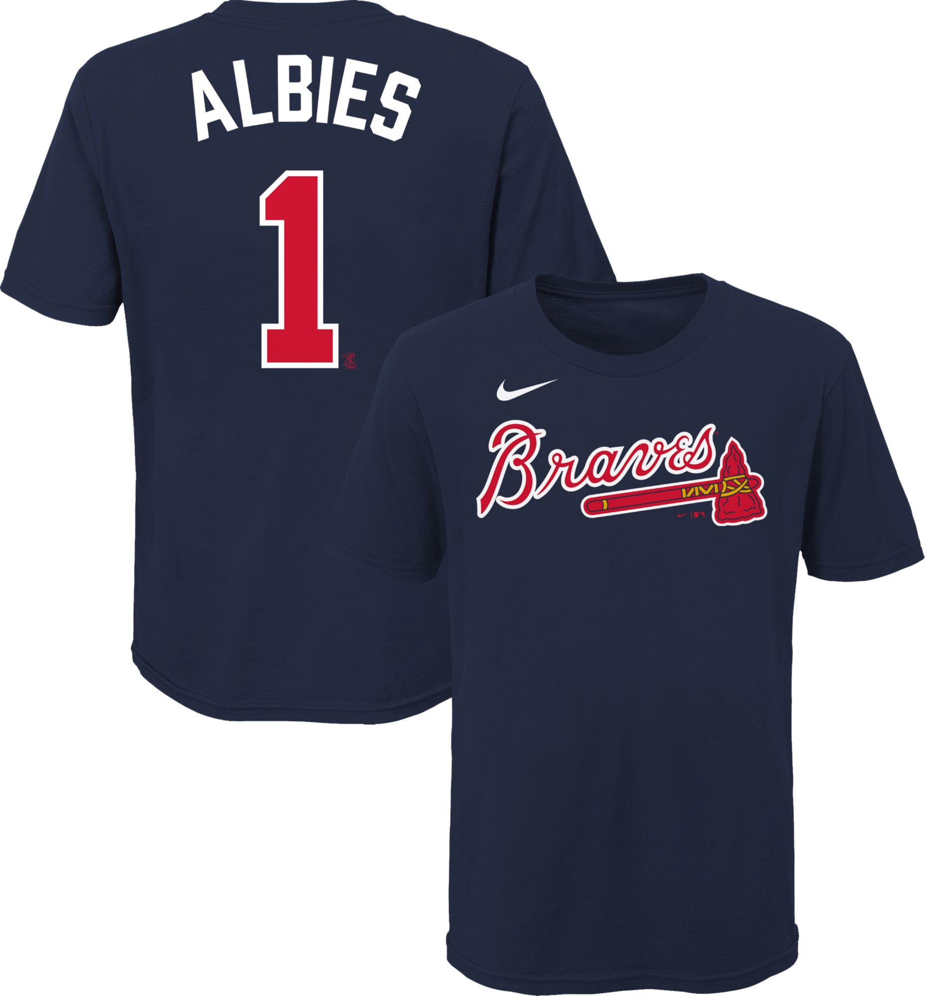 Nike / Youth Atlanta Braves Ozzie Albies #1 Navy T-Shirt