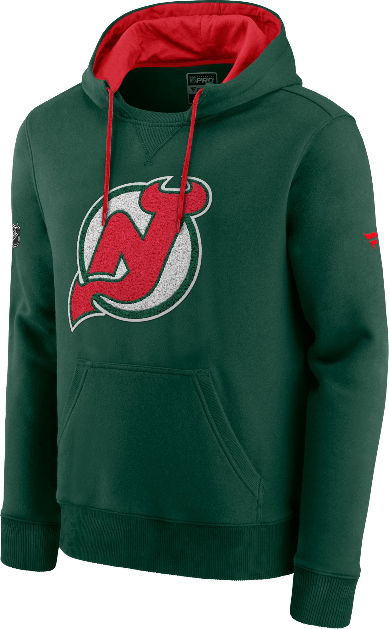 Men's New Jersey Devils Fanatics Branded Green/Red Special Edition Archival  Throwback Pullover Hoodie