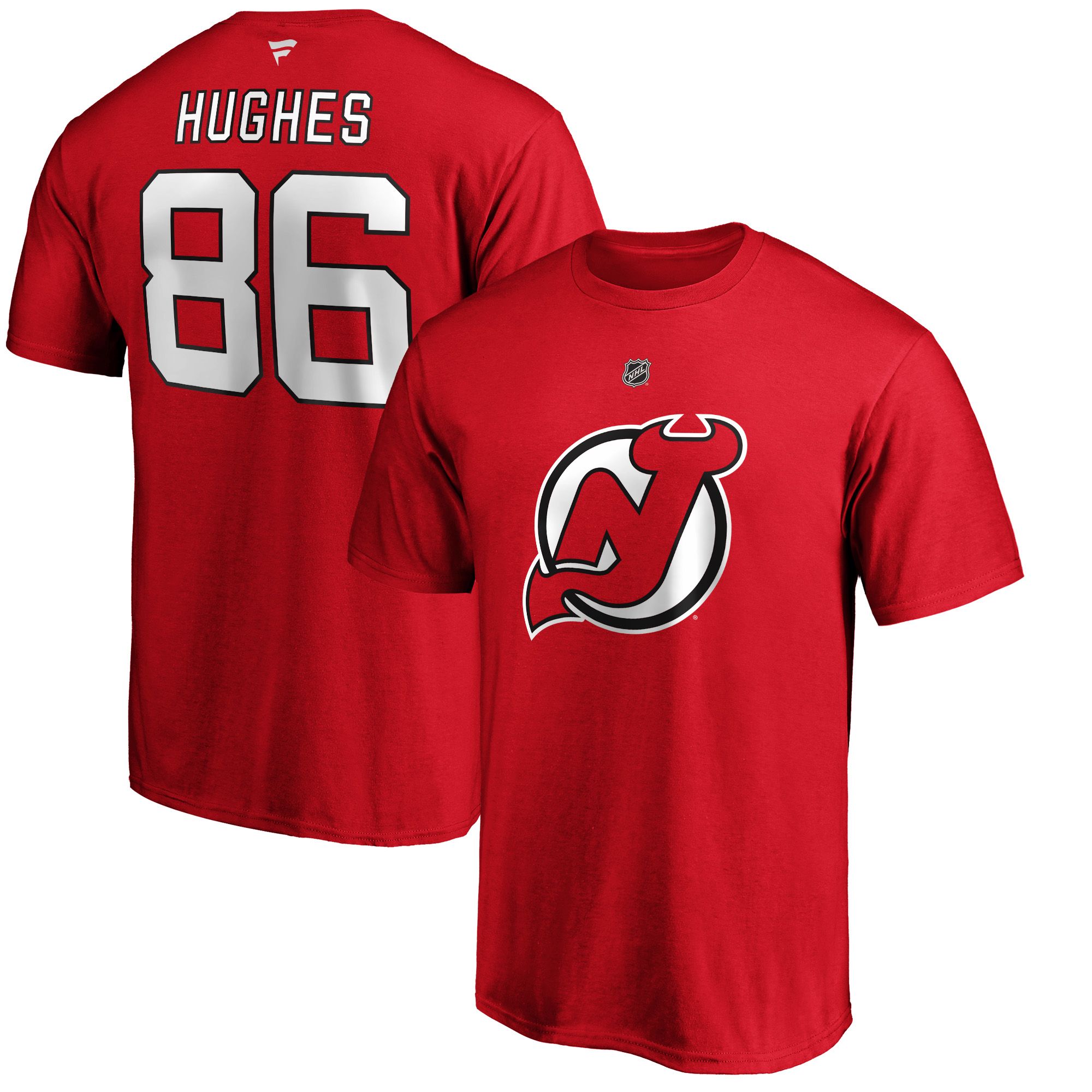 NHL Men's New Jersey Devils Jack Hughes #86 Red Player T-Shirt