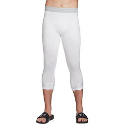 2 Pack Mens Compression Pants One Leg 3/4 Capri Tights Leggings Athletic  Base Layer for Gym Running Basketball White+black (Left 3/4) Large