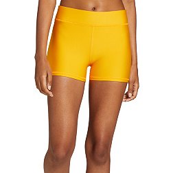 Bright Yellow Women's Yoga Shorts, Solid Color Best Ladies Short