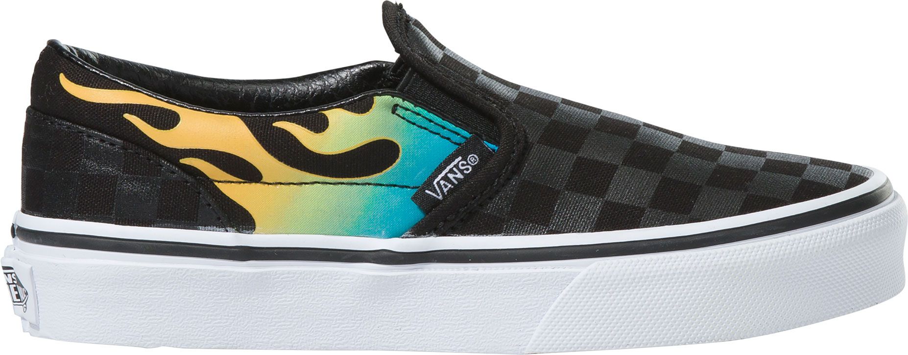 black slip on vans with flames