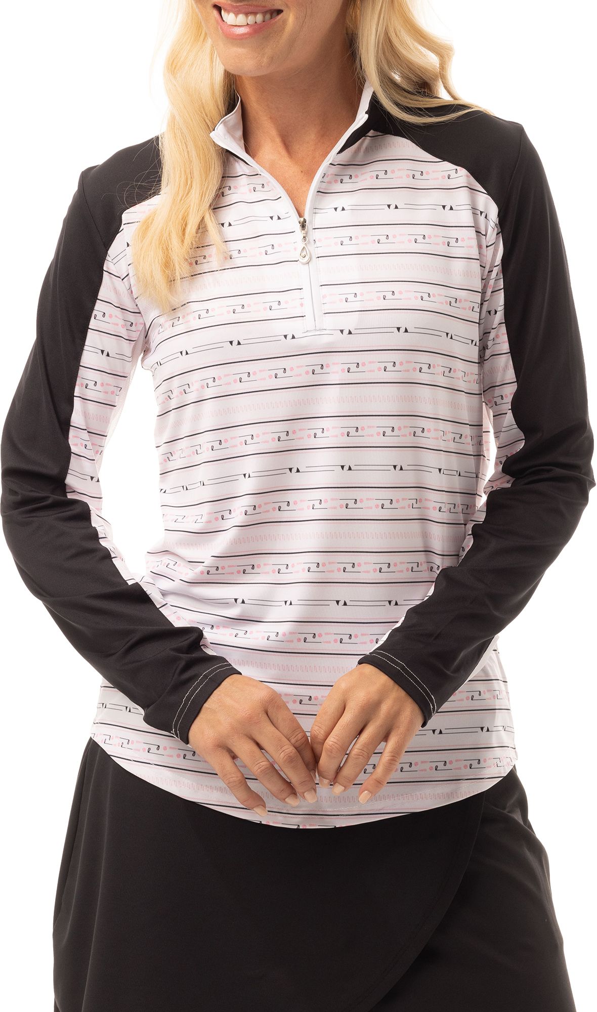SanSoleil Women's Solcool Color Block Long Sleeve Golf Shirt