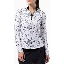 San Soleil Women's Solcool Print Mock Neck Long Sleeve Golf Shirt