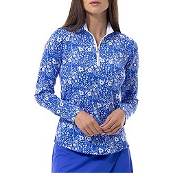 San Soleil Women's Solcool Print Mock Neck Long Sleeve Golf Shirt