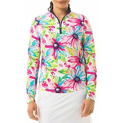 San Soleil Women's SoltekIce Long Sleeve Print Mock Neck Golf Shirt