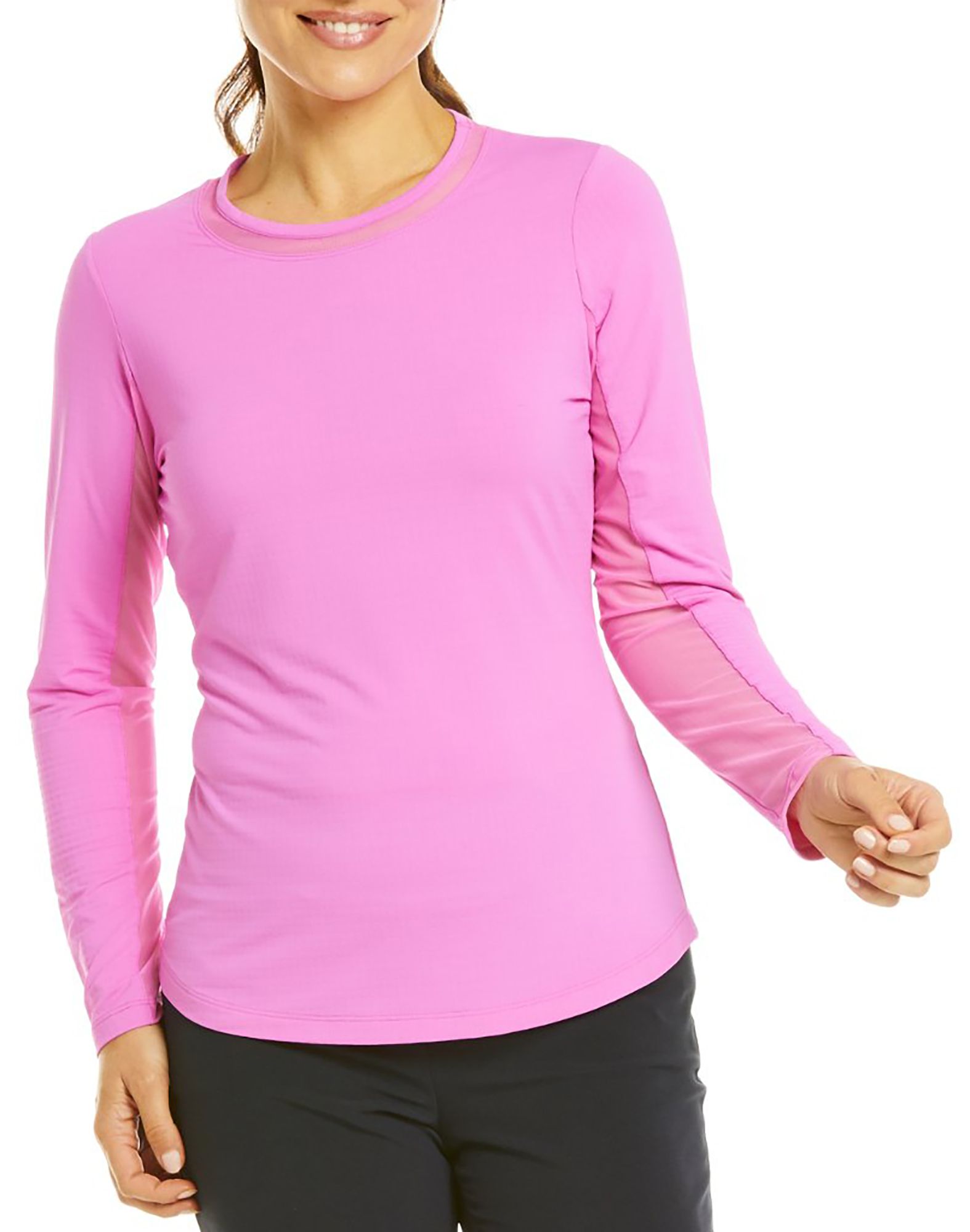 IBKUL Women's Long Sleeve Mesh Crewneck