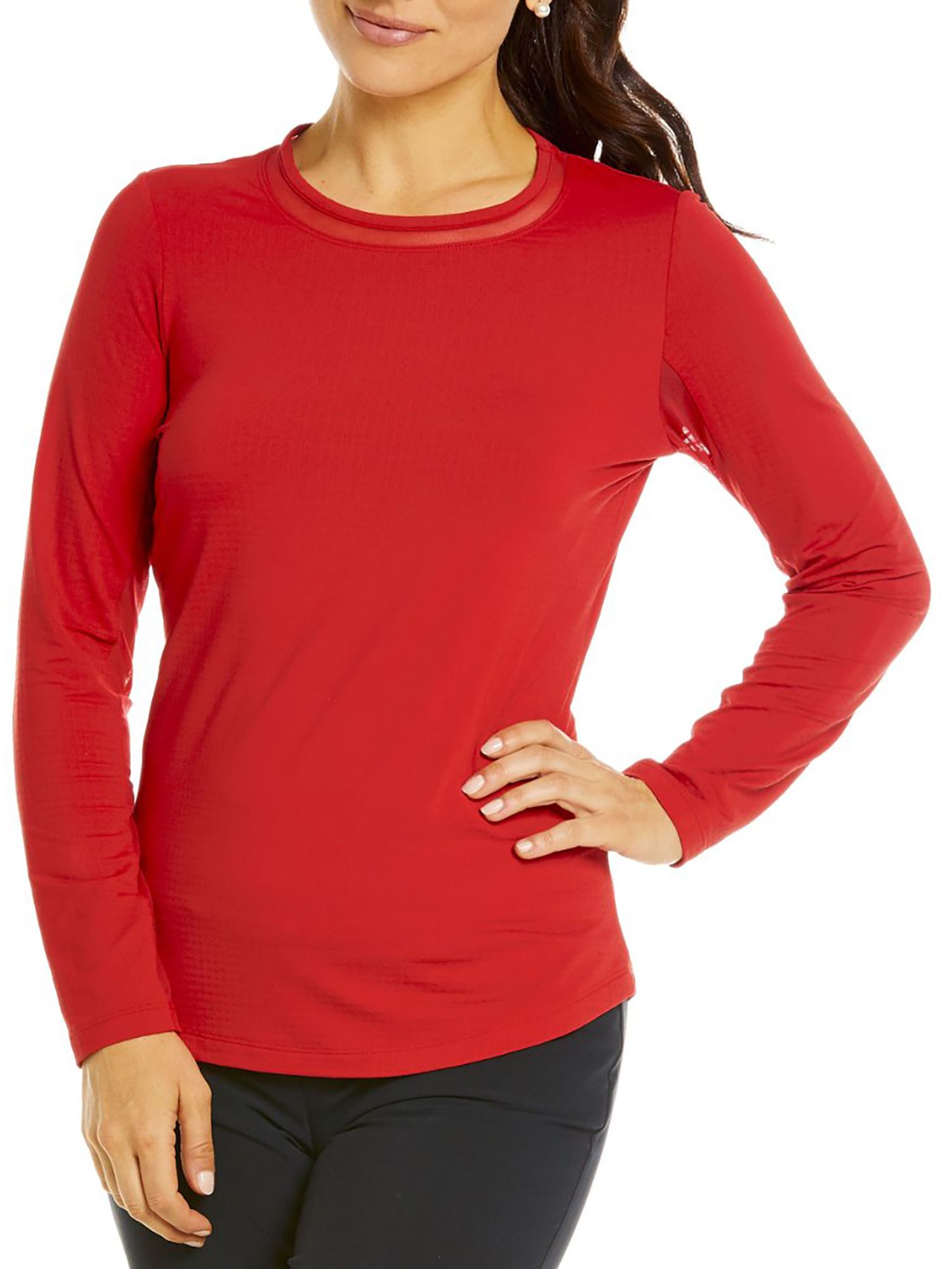 IBKUL Women's Long Sleeve Mesh Crewneck