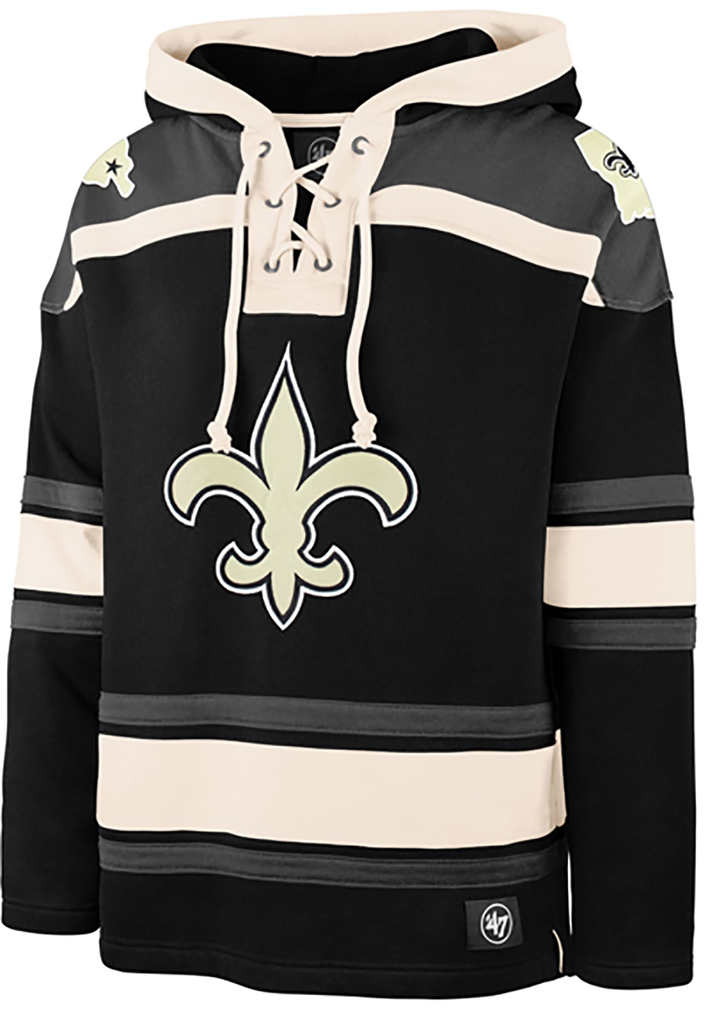 New Orleans Saints '47 Lacer V-Neck Pullover Hoodie - Black/Gray