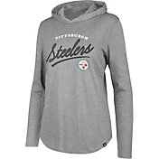 ‘47 Women's Pittsburgh Steelers Piper Logo Grey Hooded Long Sleeve T-Shirt