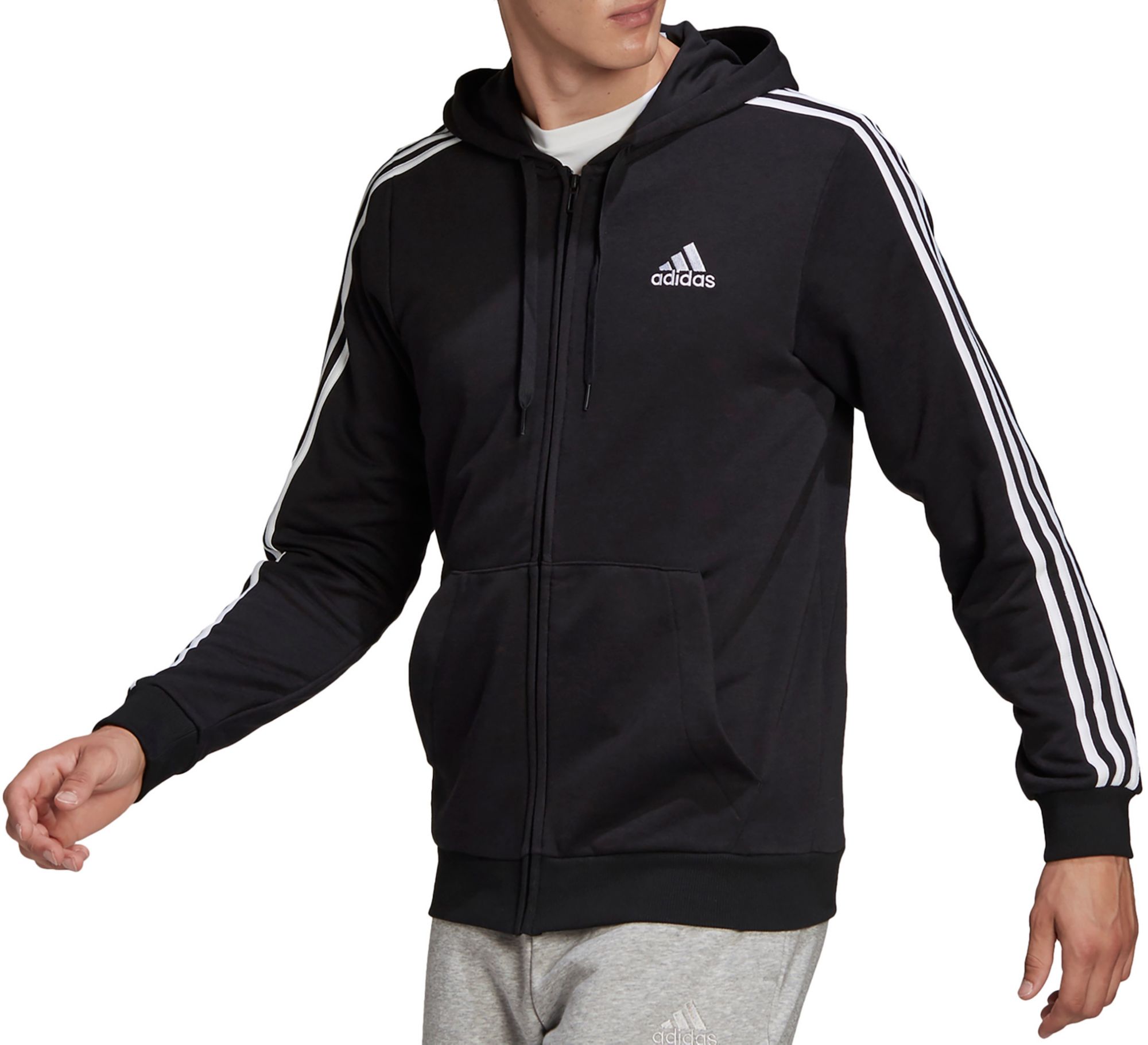 adidas Men's Essentials French Terry 3-Stripes Full Zip Hoodie