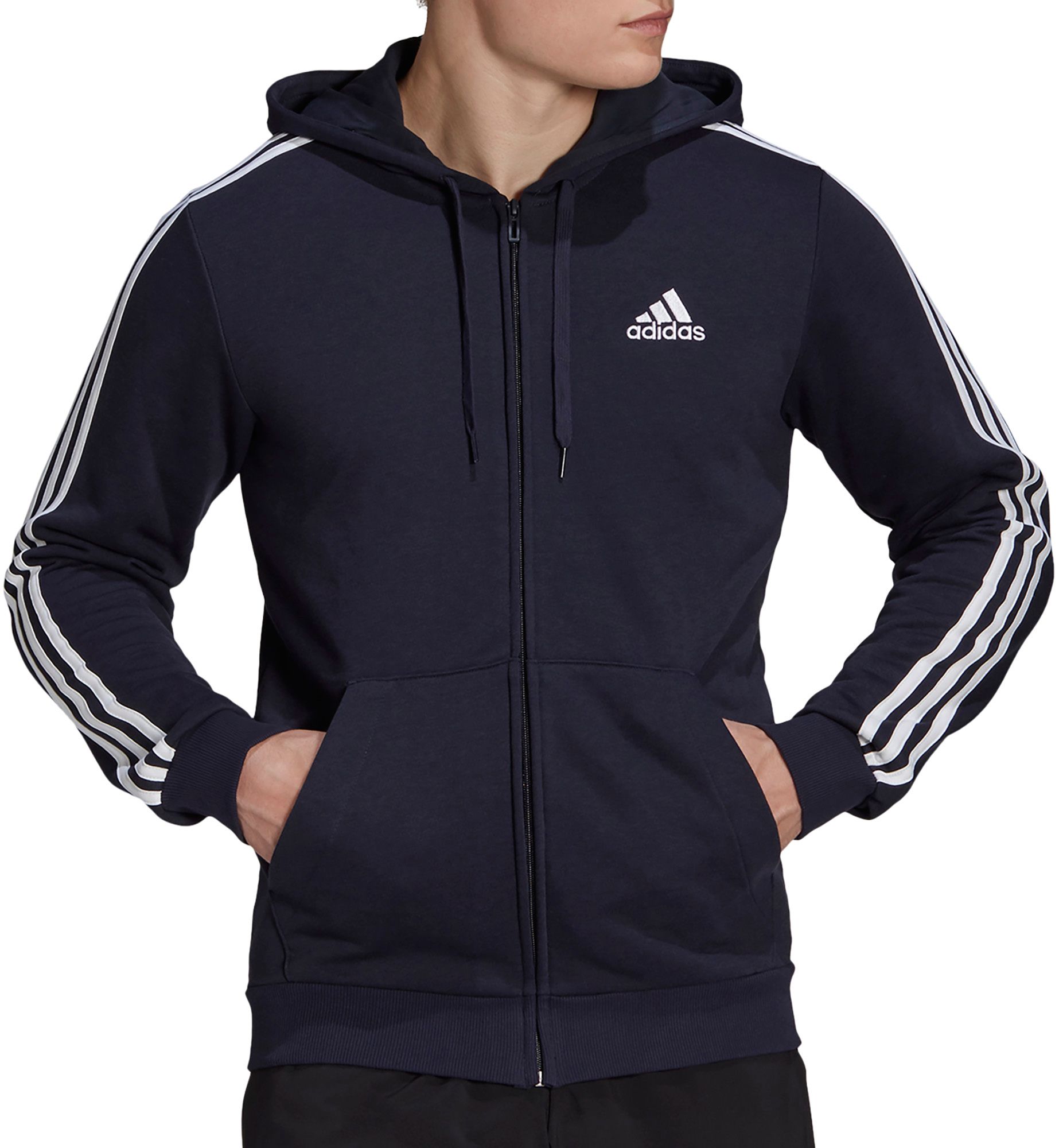 adidas Men's Essentials French Terry 3-Stripes Full Zip Hoodie