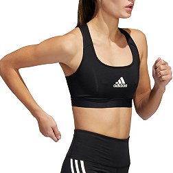 adidas Training Train icons medium support 3 stripe sports bra in black