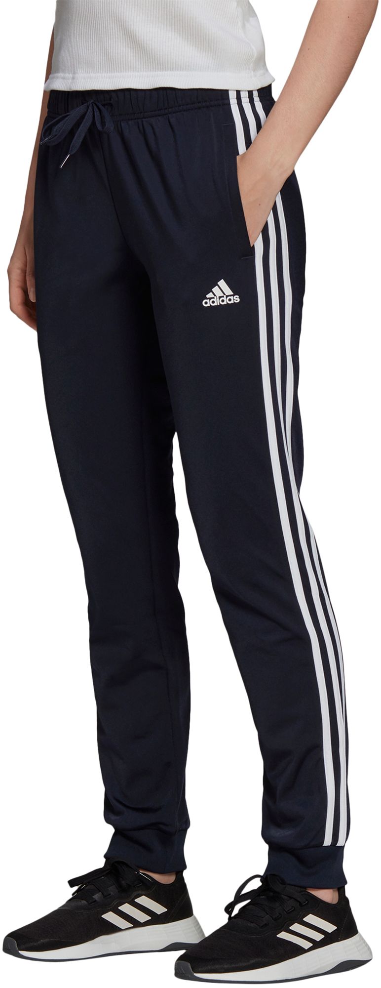 adidas Women's Primegreen Essentials Warm-Up Slim Tapered 3-Stripes Tracksuit Bottoms - Purple