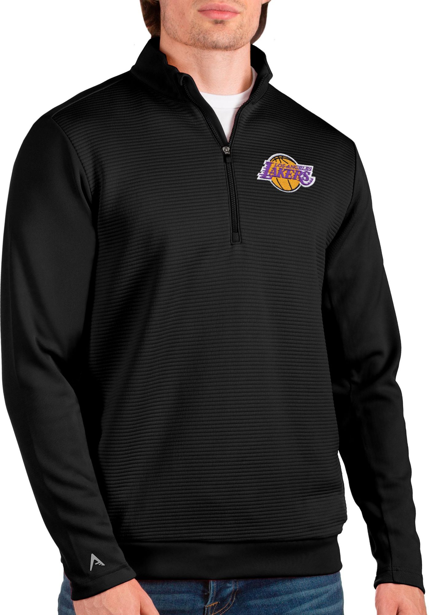 Men's Antigua Black Los Angeles Lakers Tribute Polo 