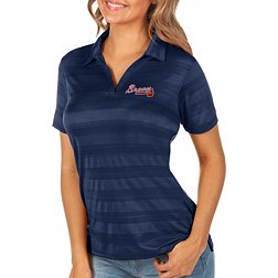 Women's Atlanta Braves Cutter & Buck Navy Academy Stripe 3/4 Sleeve  Button-Up Shirt