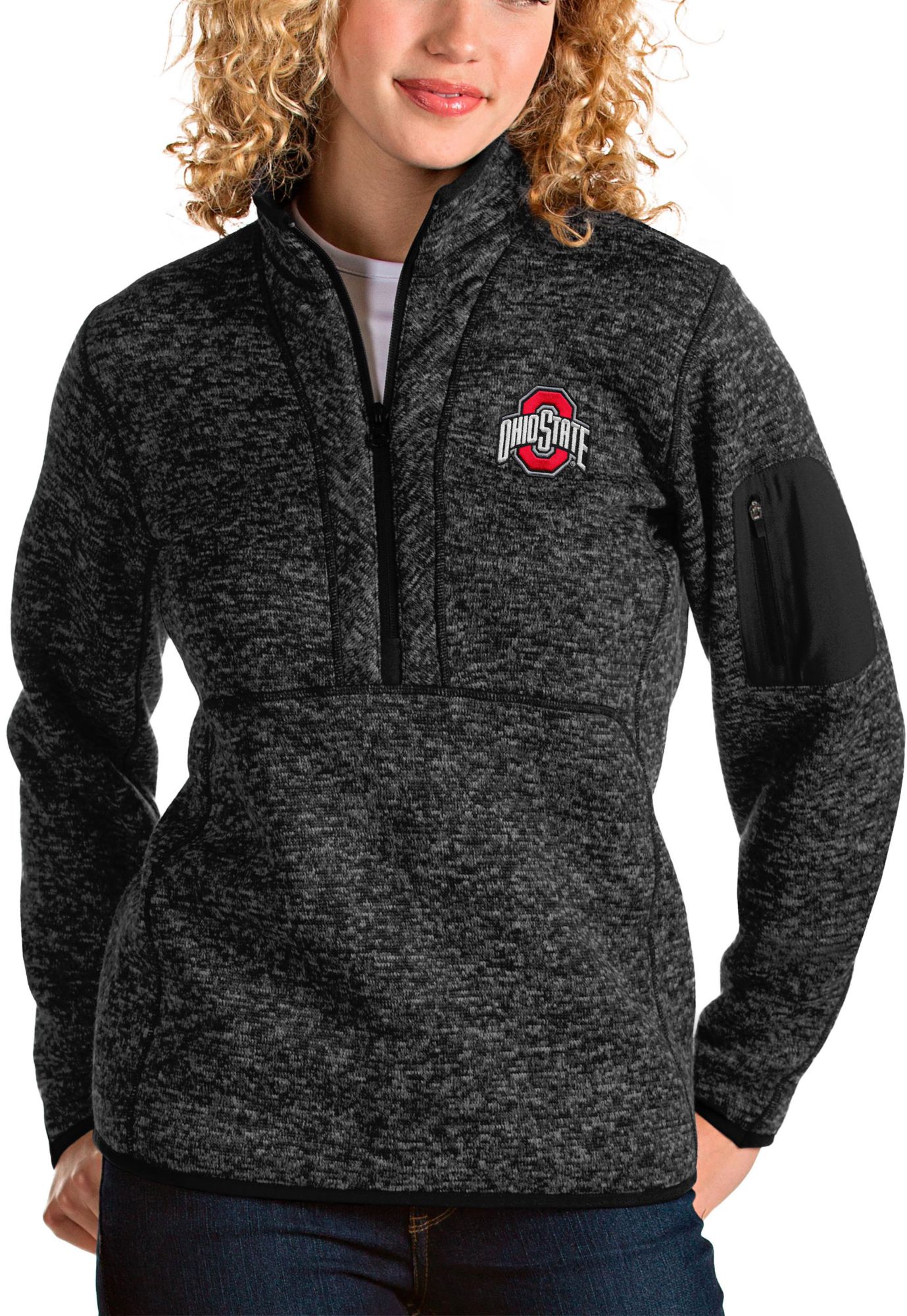 Antigua Women's Ohio State Buckeyes Black Fortune Quarter-Zip Pullover Shirt