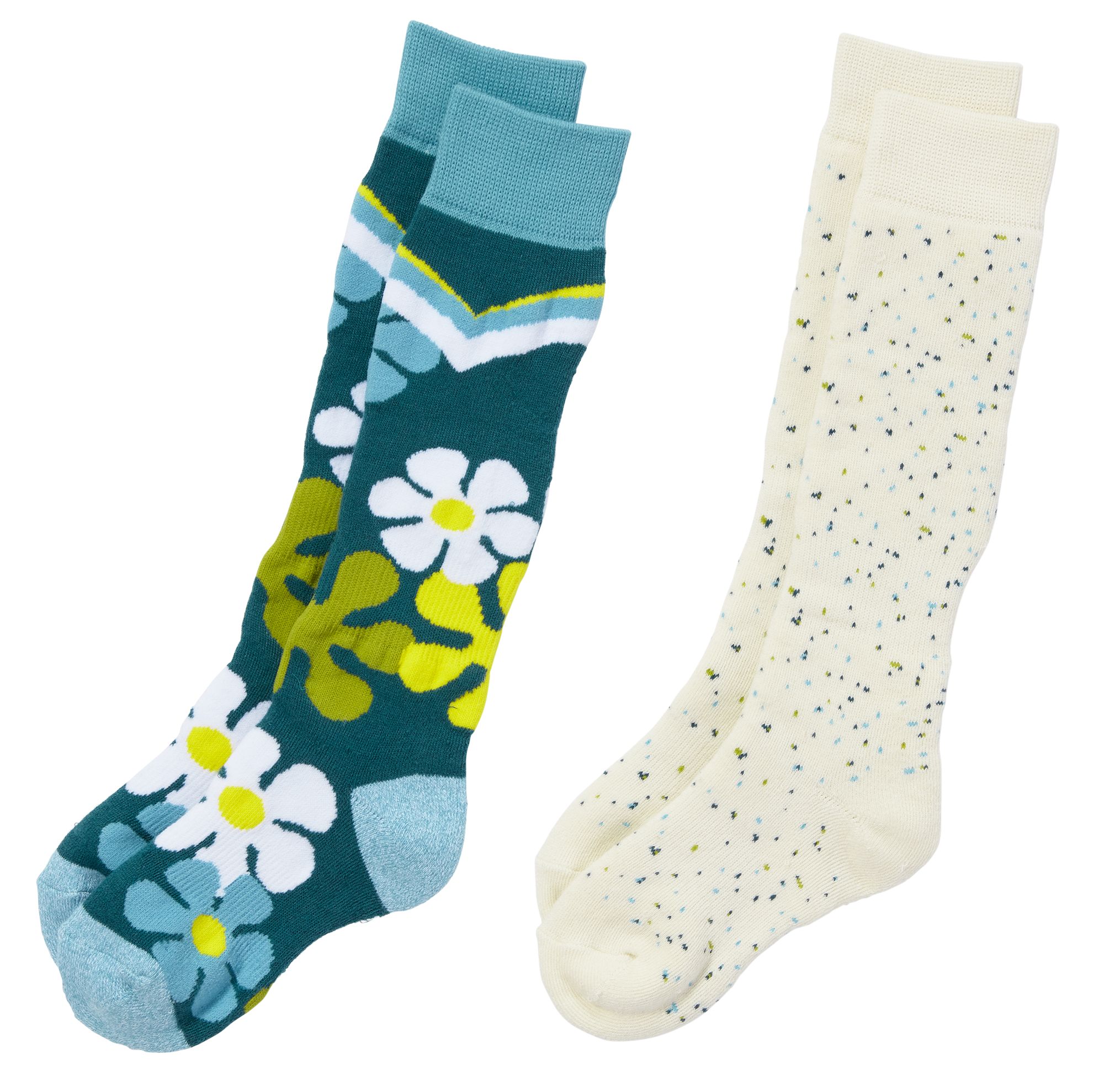 Alpine Design Youth Snow Sport Socks  2 Pack, Blue Flower Power