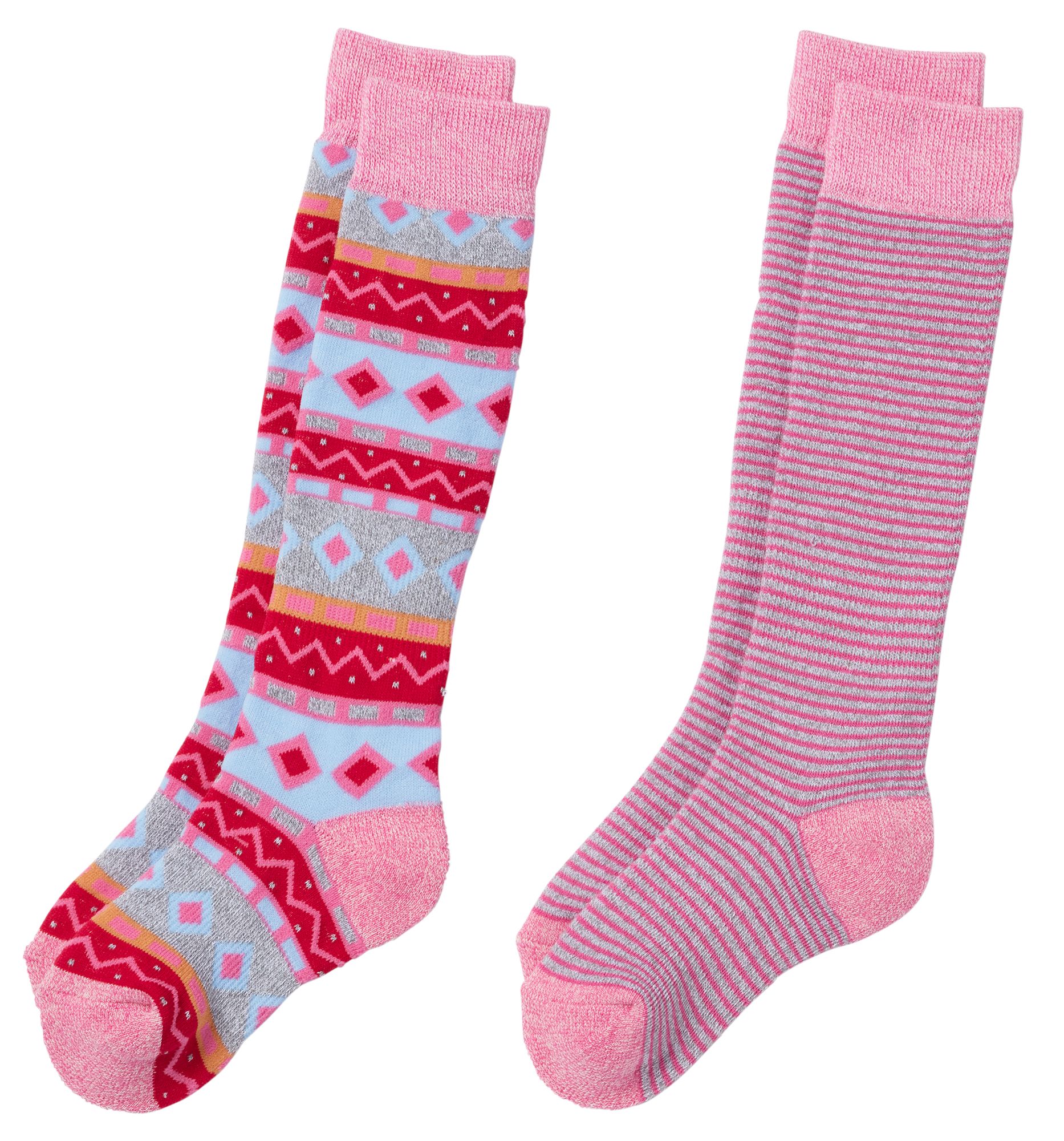 Alpine Design Youth Snow Sport Socks  2 Pack, Pink Multi