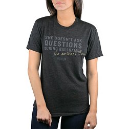 Baseballism Women's "She Answers Them" Warm-Up T-Shirt