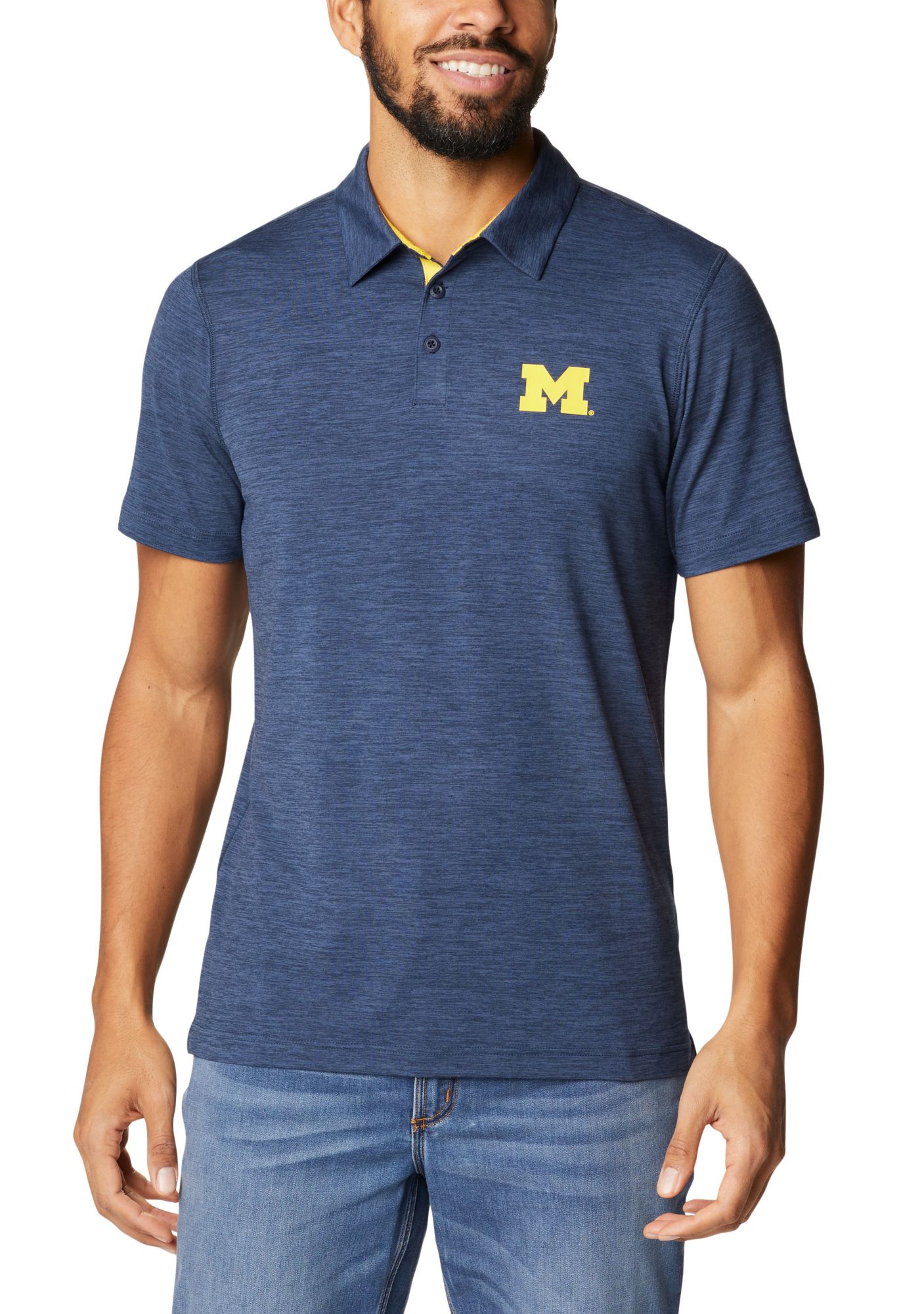 Columbia Men's Michigan Wolverines Blue Tech Trail Polo