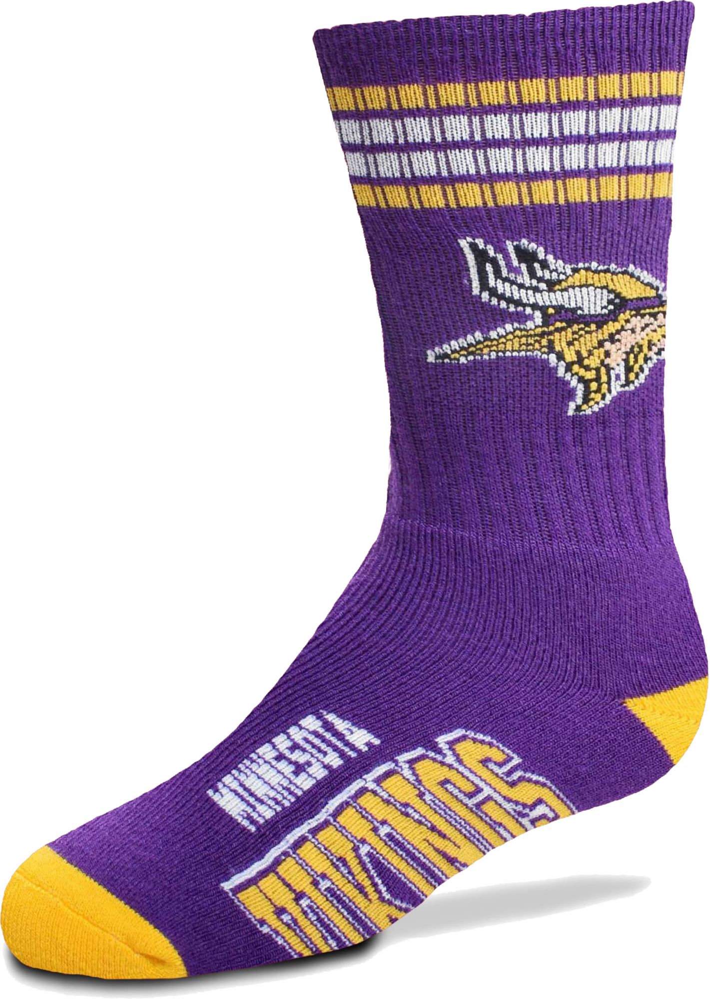For Bare Feet Youth Minnesota Vikings 4-Stripe Deuce Crew Socks